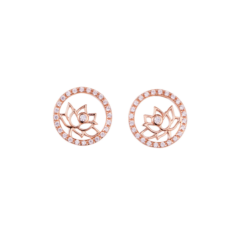 Lotus Fairies Stud Earrings Rose Gold Front View - Shen Yun Collections