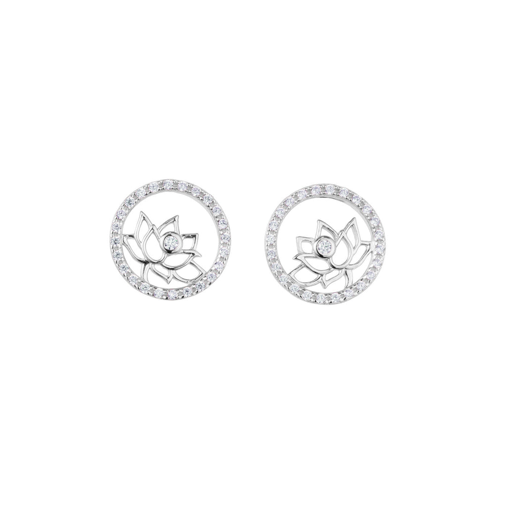 Lotus Fairies Stud Earrings Silver Front View - Shen Yun Collections