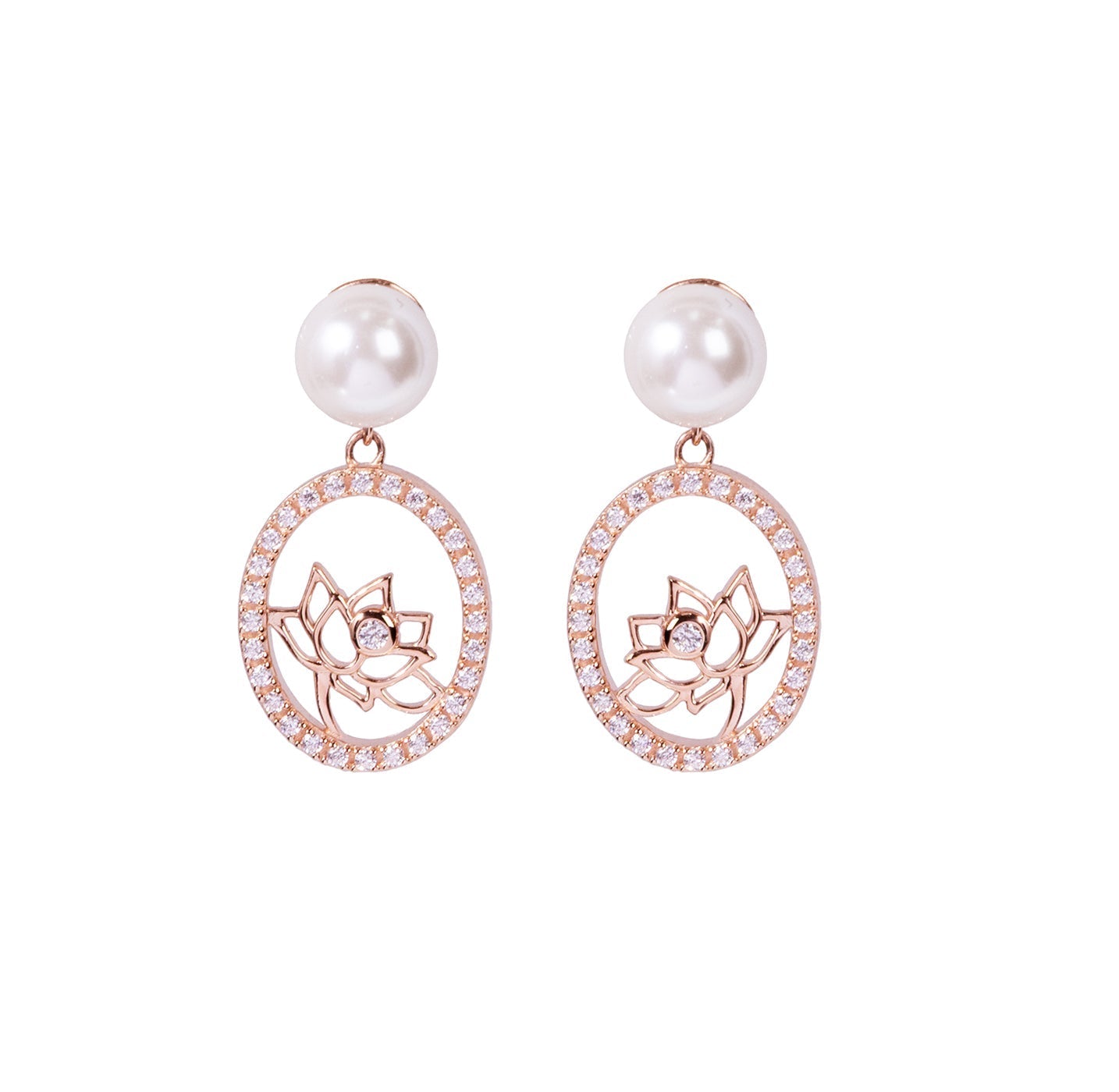 Lotus Fairies Drop Earrings Rose Gold Front View - Shen Yun Collections