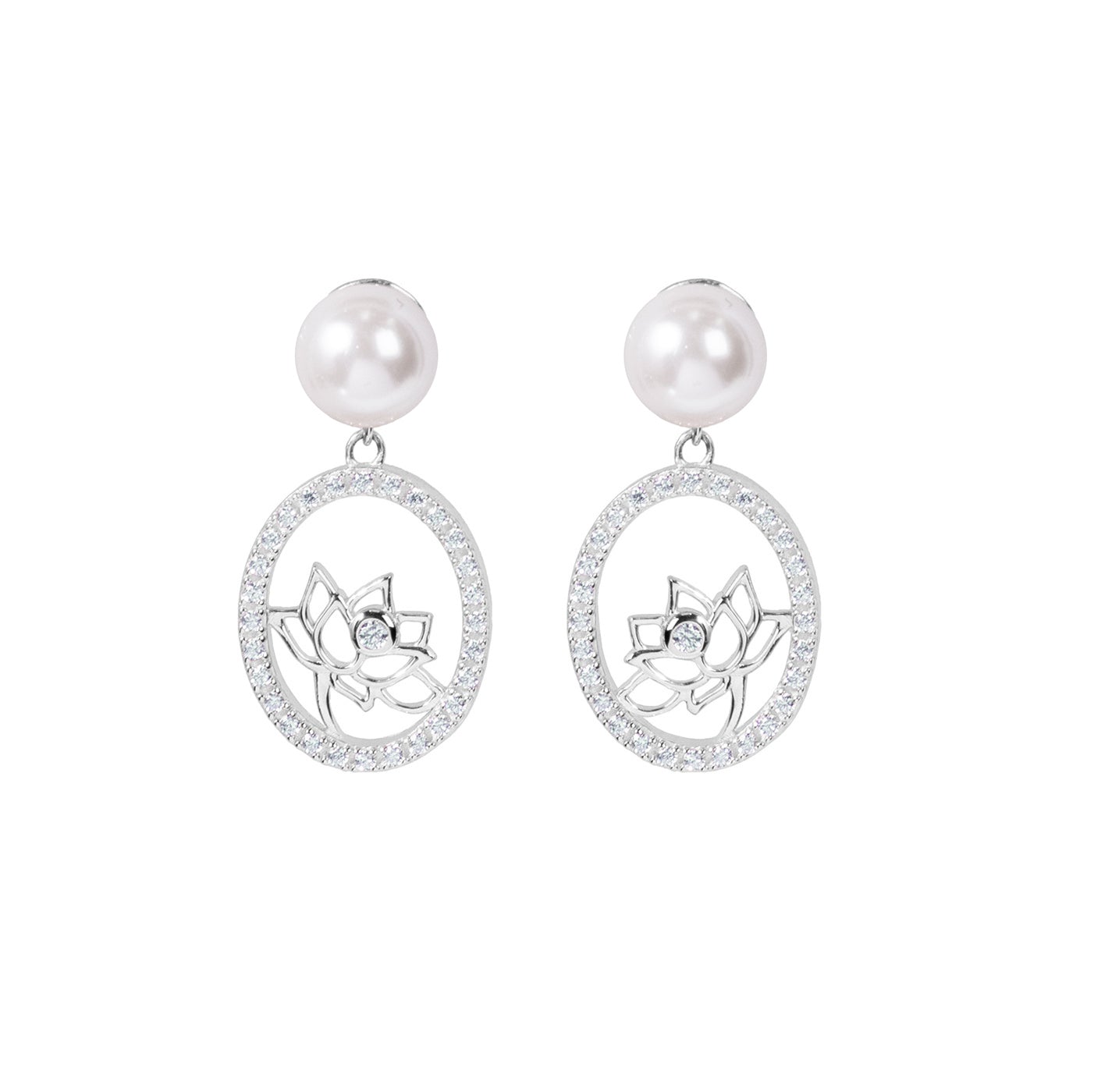 Lotus Fairies Drop Earrings Silver Front View - Shen Yun Collections