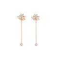Lotus Fairies Stud Pendientes Oro rosa With Stone and Dangle Cadena | Shen Yun Collections