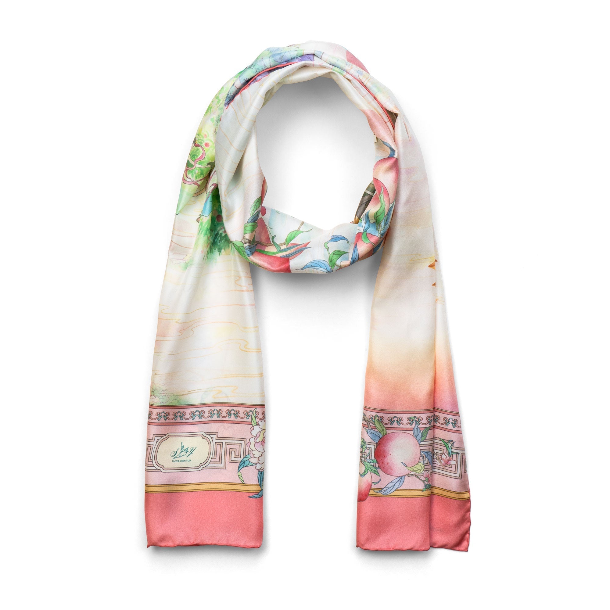 The Peaches of Immortality Silk Long Scarf Folded | Shen Yun Collections