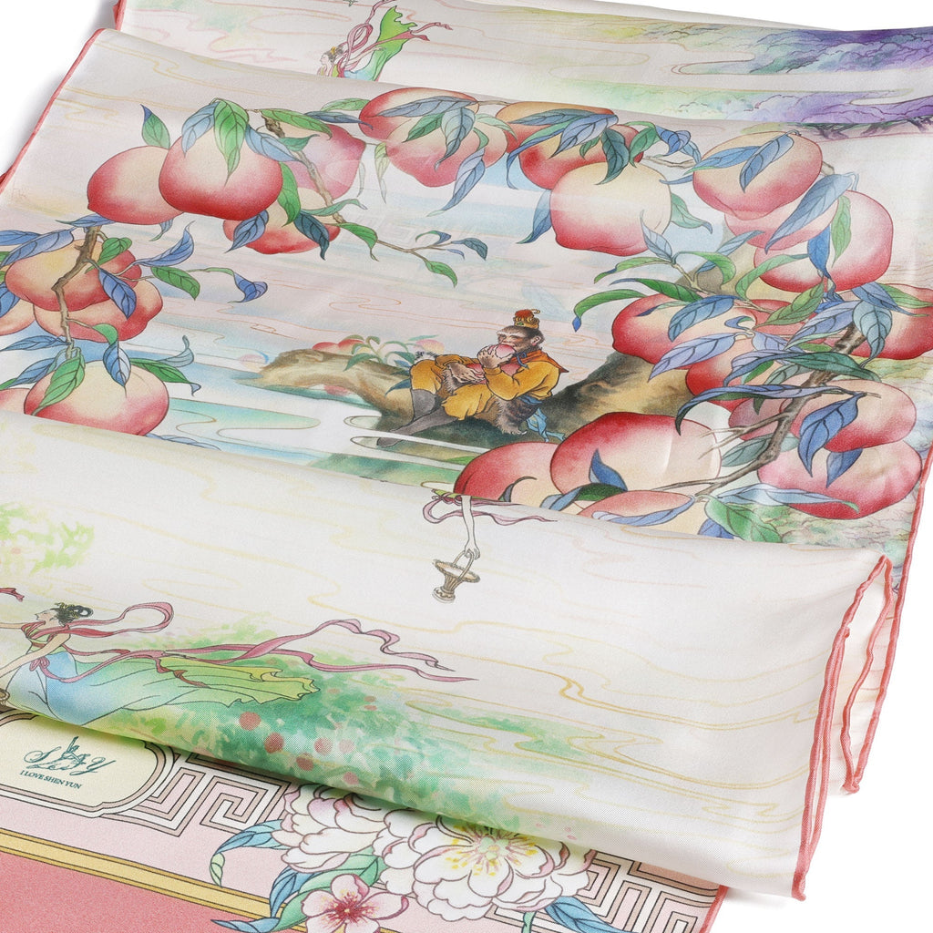 The Peaches of Immortality Silk Long Scarf Details | Shen Yun Collections
